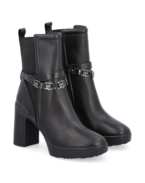 Schwarze Meryl Leder-Stiefeletten - 9 cm Absatz
