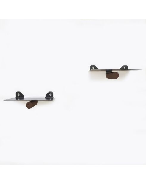 2 Etagères murale en métal WR042 brun/noir - 21x6x15 cm