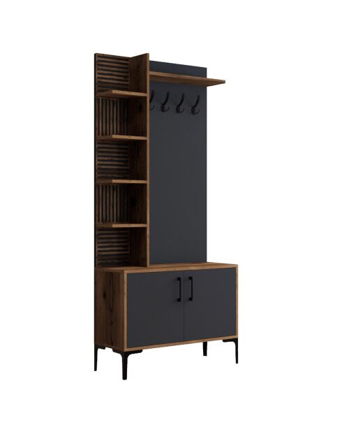 Meuble d'entrée Viyana noyer/anthracite -  90x200x35 cm