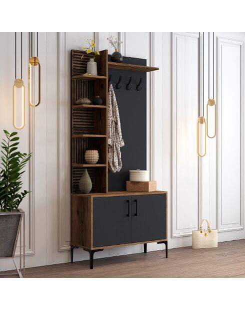 Meuble d'entrée Viyana noyer/anthracite -  90x200x35 cm