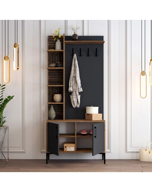 Meuble d'entrée Viyana noyer/anthracite -  90x200x35 cm
