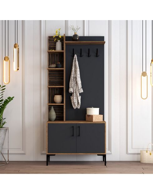 Meuble d'entrée Viyana noyer/anthracite -  90x200x35 cm