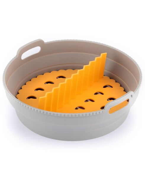 Panier en Silicone Pliable pour Friteuses à Air Fliynner gris orange