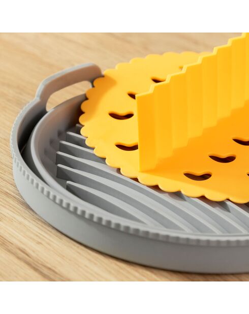 Panier en Silicone Pliable pour Friteuses à Air Fliynner gris orange