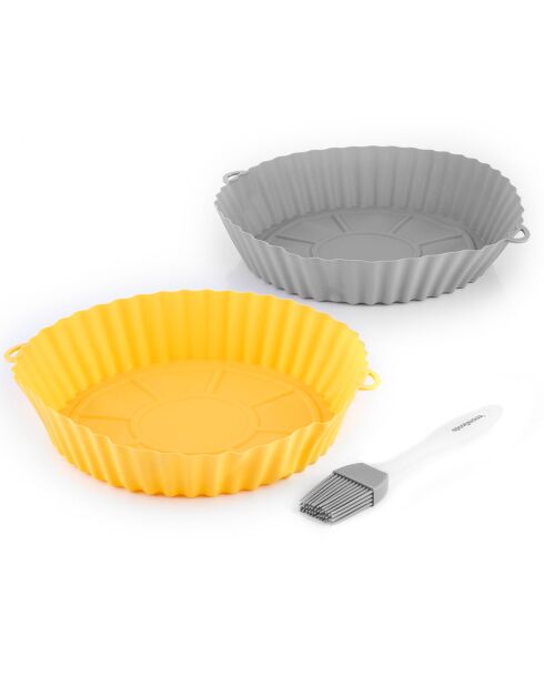 2 Paniers en Silicone avec Pinceau pour Friteuses à Air Mollicon gris/orange