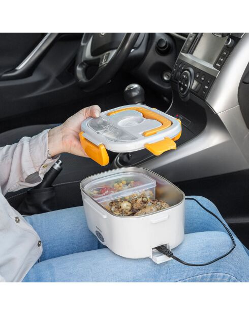 Boîte à Repas Électrique pour le Bureau et la Voiture orange/blanc