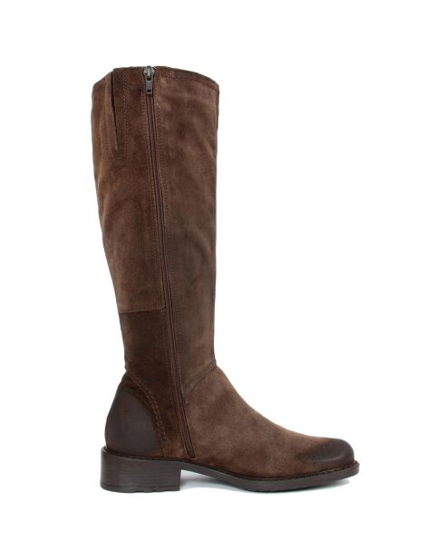 Bottes en Velours de Cuir Pénélope marron