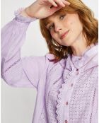 Blouse 100% Coton Bio broderies violet clair