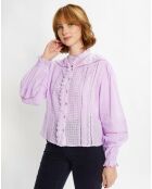 Blouse 100% Coton Bio broderies violet clair