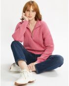 Pull col zippé en Coton Bio mélangé rose