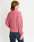 Pull col zippé en Coton Bio mélangé rose