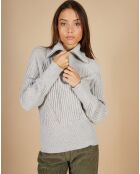 Pull en Alpaga & Cachemire Hélène col zippé manches raglan gris clair