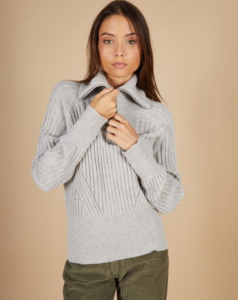 Pull en Alpaga & Cachemire Hélène col zippé manches raglan gris clair