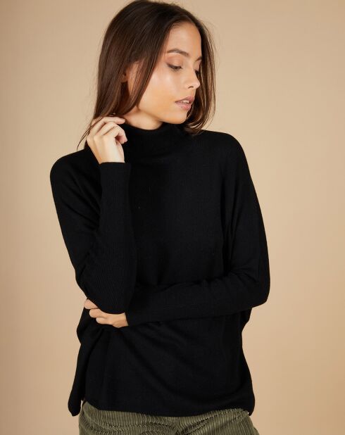 Pull poncho 100% Cachemire Lola col roulé noir