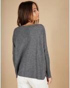 Pull poncho 100% Cachemire Emma col V gris chiné foncé