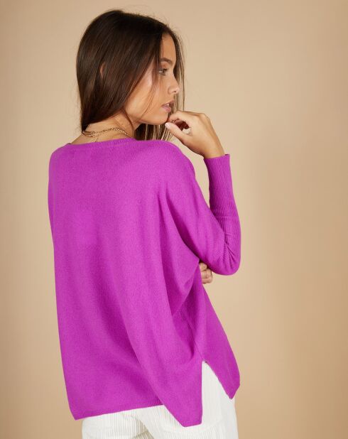 Pull poncho 100% Cachemire Alizée col rond violet fluo