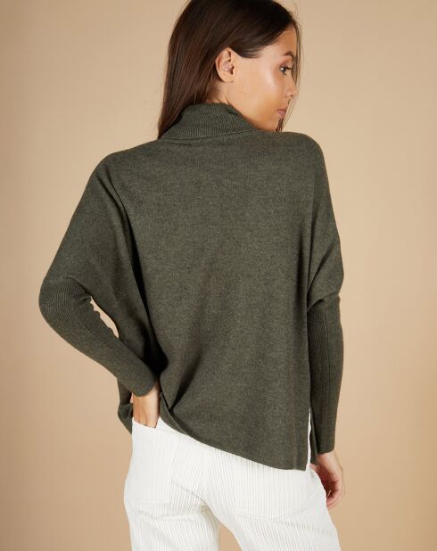 Pull poncho 100% Cachemire Lola col roulé kaki grisé