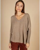 Pull poncho 100% Cachemire Emma col V châtaigne