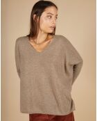 Pull poncho 100% Cachemire Emma col V châtaigne