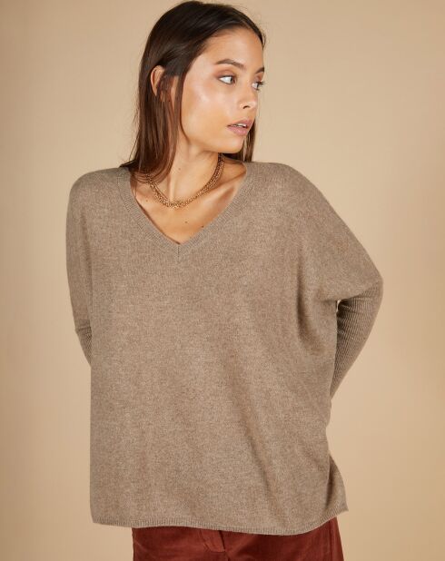 Pull poncho 100% Cachemire Emma col V châtaigne