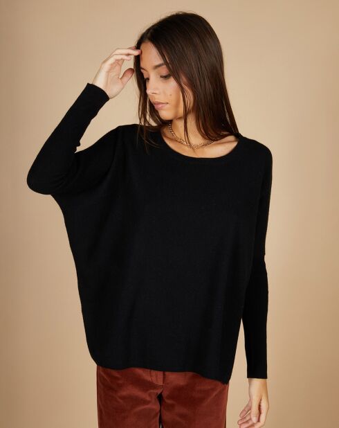 Pull poncho 100% Cachemire Alizée col rond noir