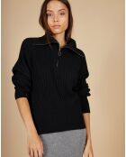 Pull en Alpaga & Cachemire Hélène col zippé manches raglan noir