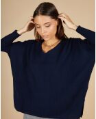 Pull poncho 100% Cachemire Emma col V bleu marine