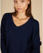 Pull poncho 100% Cachemire Emma col V bleu marine