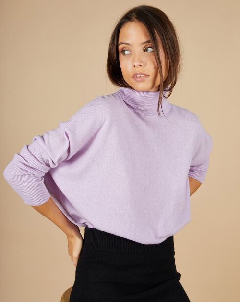 Pull poncho 100% Cachemire Lola col roulé lilas