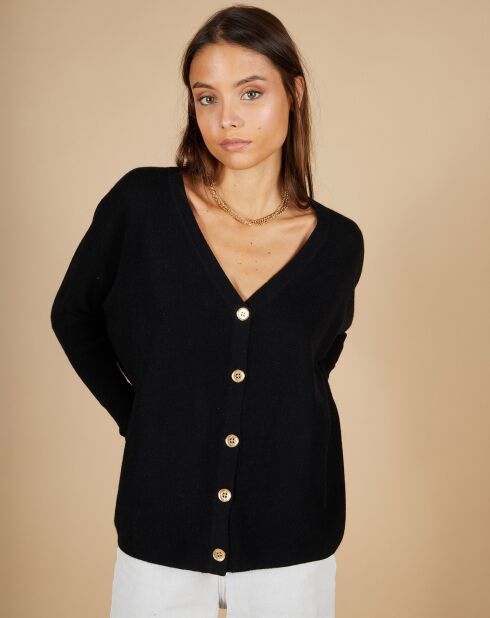 Cardigan 100% Cachemire Alisson col V ample noir