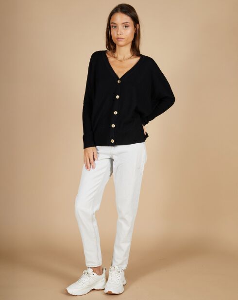 Cardigan 100% Cachemire Alisson col V ample noir