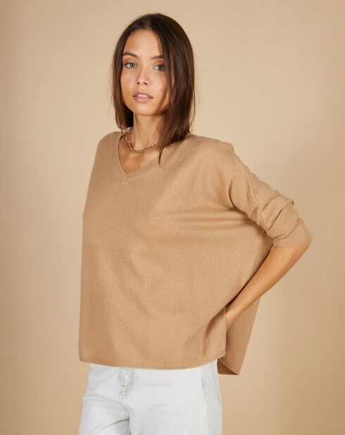 Pull poncho 100% Cachemire Emma col V camel