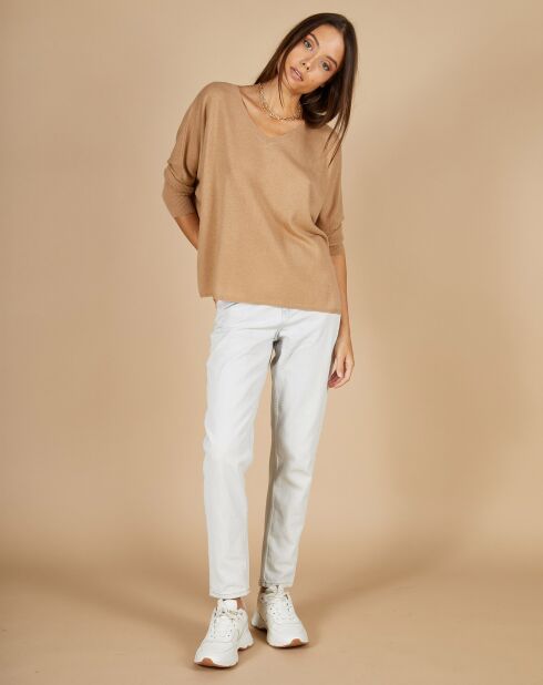 Pull poncho 100% Cachemire Emma col V camel