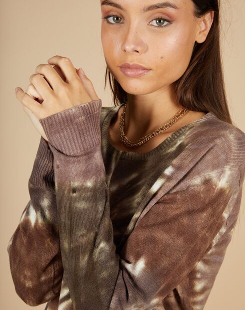 Pull en Laine & Cachemire Cassiopée tie & dye col rond chocolat