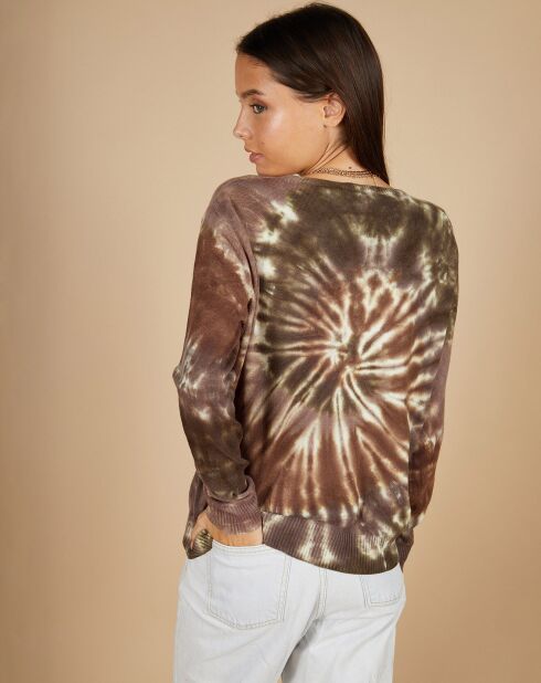 Pull en Laine & Cachemire Cassiopée tie & dye col rond chocolat