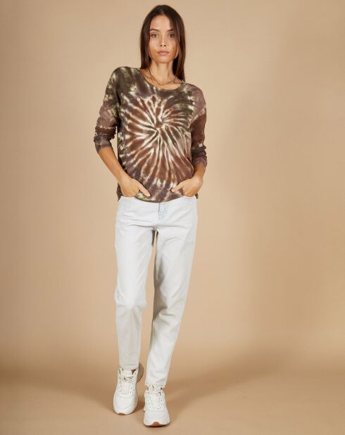 Pull en Laine & Cachemire Cassiopée tie & dye col rond chocolat