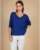 Pull poncho 100% Cachemire Emma col V bleu outremer