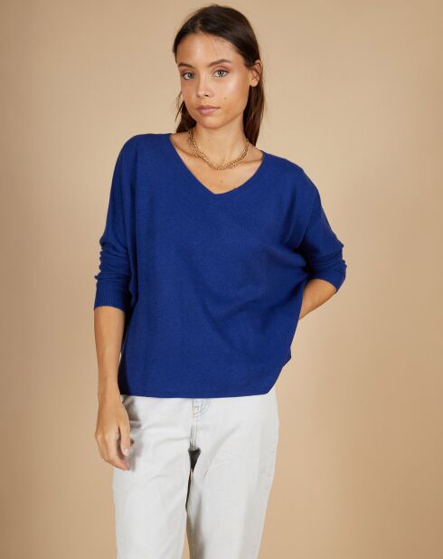 Pull poncho 100% Cachemire Emma col V bleu outremer