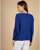 Pull poncho 100% Cachemire Emma col V bleu outremer