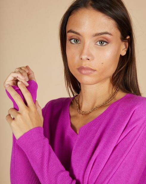 Pull poncho 100% Cachemire Emma col V violet fluo