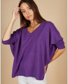 Pull poncho 100% Cachemire Emma col V aubergine