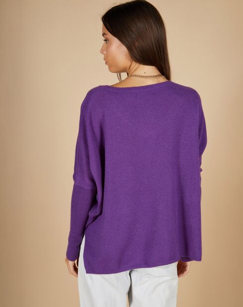 Pull poncho 100% Cachemire Emma col V aubergine