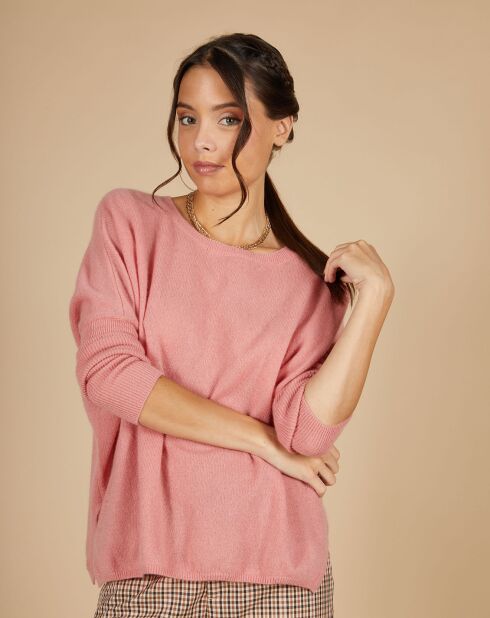 Pull poncho 100% Cachemire Alizée col rond bois de rose