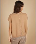 Pull 100% Cachemire manches courtes Charline boutons au dos camel