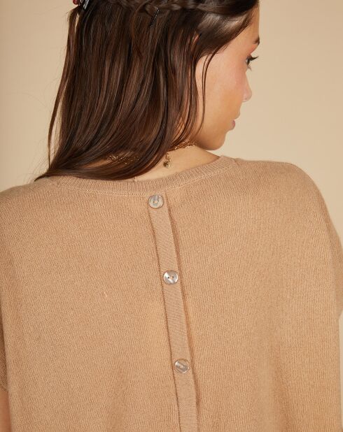 Pull 100% Cachemire manches courtes Charline boutons au dos camel