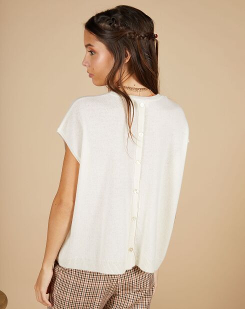 Pull 100% Cachemire manches courtes Charline boutons au dos blanc cassé