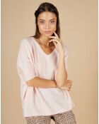 Pull poncho 100% Cachemire Kelly col V manches courtes rose pâle