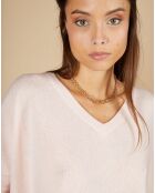 Pull poncho 100% Cachemire Kelly col V manches courtes rose pâle