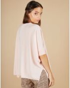 Pull poncho 100% Cachemire Kelly col V manches courtes rose pâle