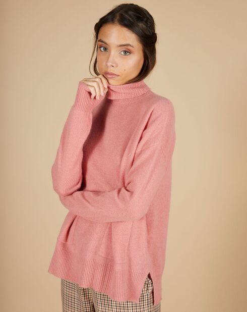 Pull ample 100% Cachemire Alicia Col roulé à poches bois de rose